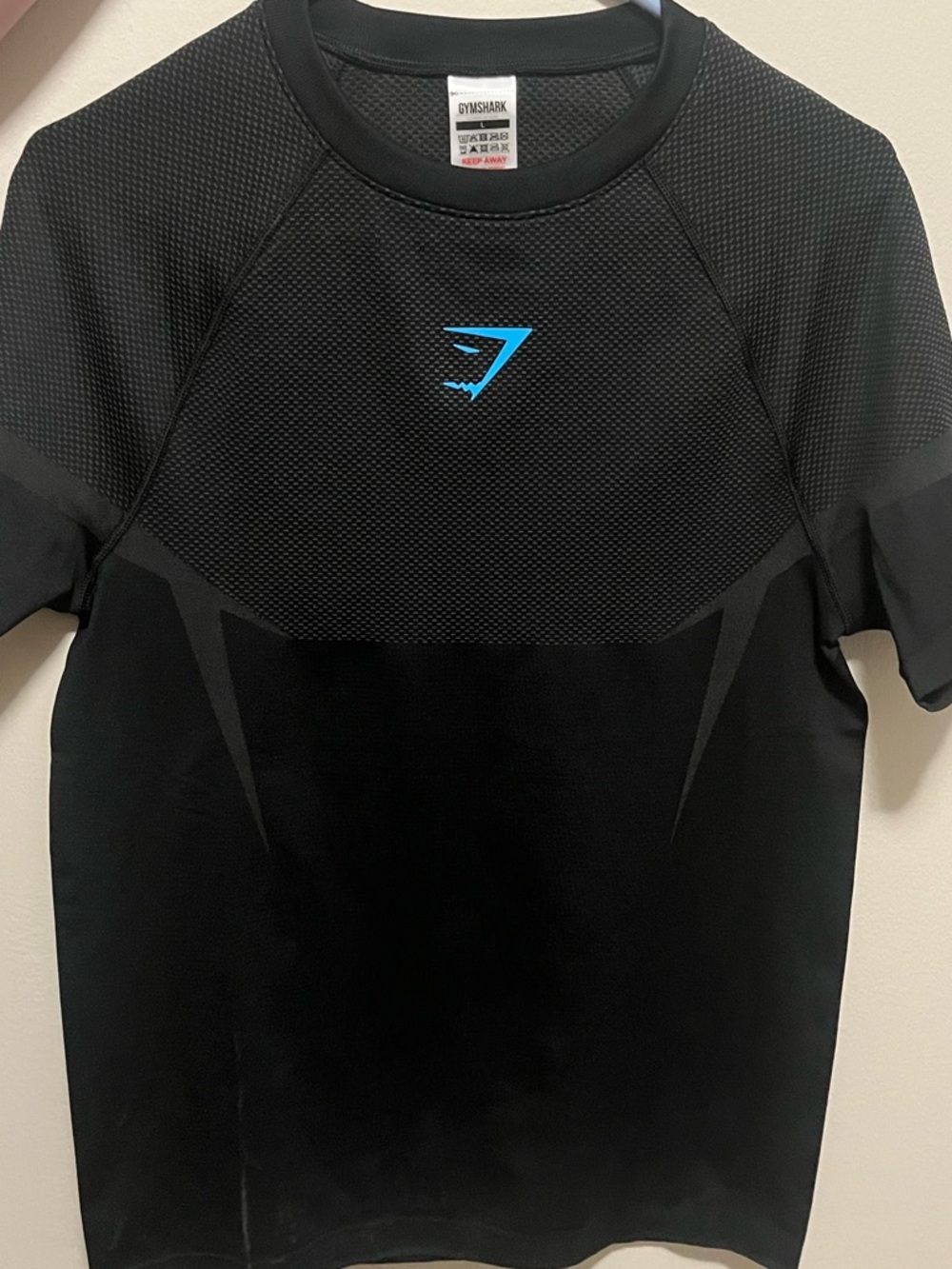 Gymshark Men’s Black Short Sleeve Training Tee with Blue Logo 5.0